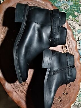 Women's Black Leather Ankle Booties with Strap Accent Size 8.5